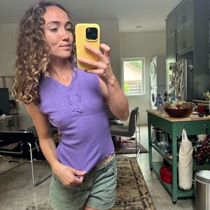 Purple embellished knit tank